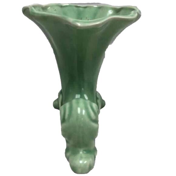 1950s Cameron Clay Horn of Plenty Cornucopia Art Pottery Green Vase USA Unmarked - Picture 3 of 6